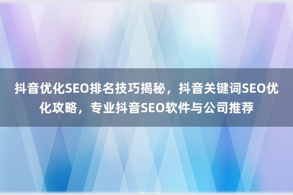 抖音优化SEO排名技巧揭秘，抖音关键词SEO优化攻略，专业抖音SEO软件与公司推荐