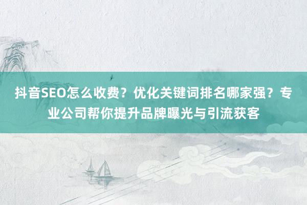 抖音SEO怎么收费？优化关键词排名哪家强？专业公司帮你提升品牌曝光与引流获客