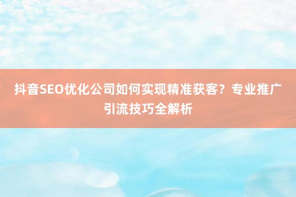 抖音SEO优化公司如何实现精准获客？专业推广引流技巧全解析