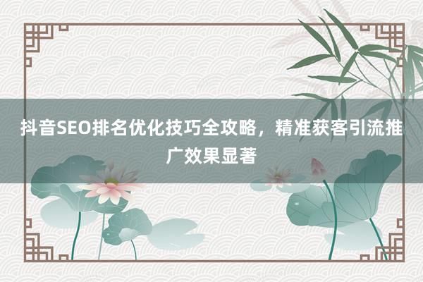 抖音SEO排名优化技巧全攻略，精准获客引流推广效果显著