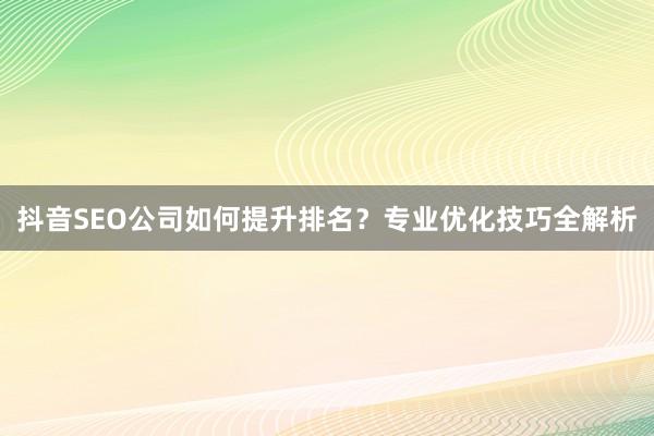 抖音SEO公司如何提升排名？专业优化技巧全解析