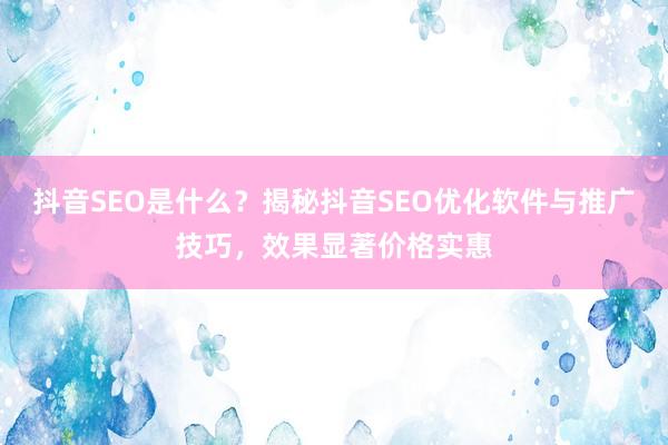 抖音SEO是什么？揭秘抖音SEO优化软件与推广技巧，效果显著价格实惠