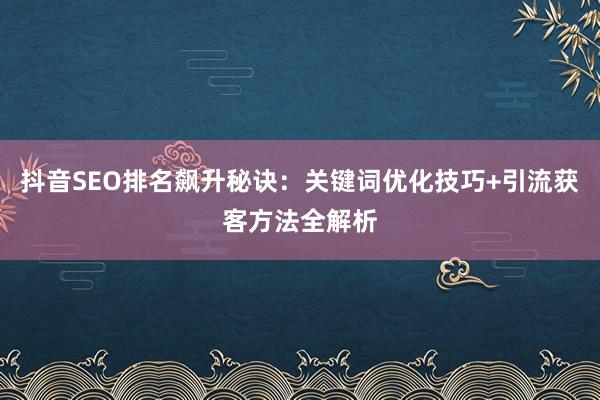 抖音SEO排名飙升秘诀：关键词优化技巧+引流获客方法全解析