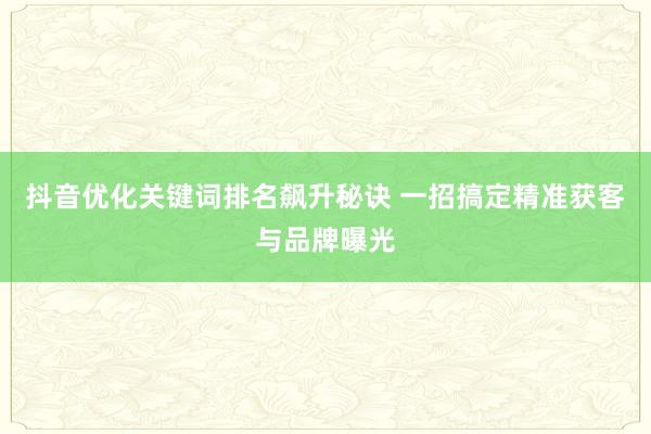 抖音优化关键词排名飙升秘诀 一招搞定精准获客与品牌曝光