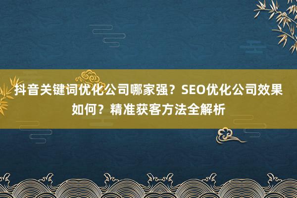 抖音关键词优化公司哪家强？SEO优化公司效果如何？精准获客方法全解析