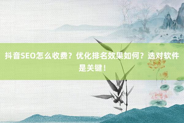 抖音SEO怎么收费？优化排名效果如何？选对软件是关键！