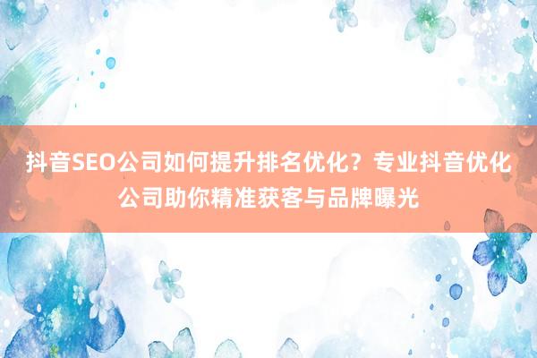 抖音SEO公司如何提升排名优化？专业抖音优化公司助你精准获客与品牌曝光