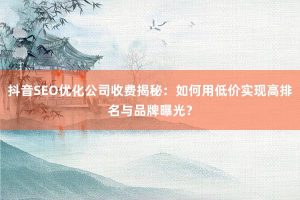 抖音SEO优化公司收费揭秘：如何用低价实现高排名与品牌曝光？