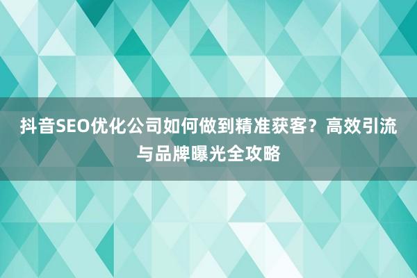 抖音SEO优化公司如何做到精准获客？高效引流与品牌曝光全攻略