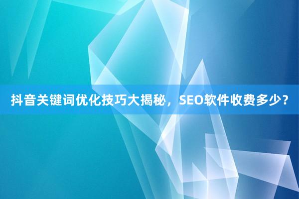 抖音关键词优化技巧大揭秘，SEO软件收费多少？