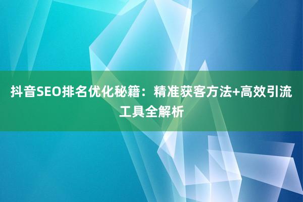 抖音SEO排名优化秘籍：精准获客方法+高效引流工具全解析