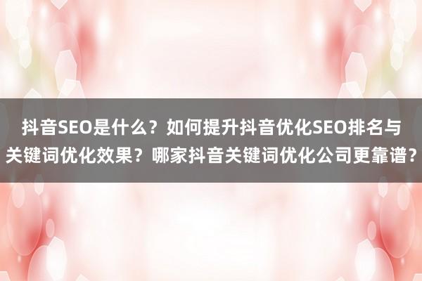 抖音SEO是什么？如何提升抖音优化SEO排名与关键词优化效果？哪家抖音关键词优化公司更靠谱？