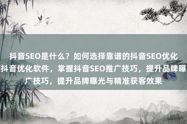 抖音SEO是什么？如何选择靠谱的抖音SEO优化公司？推荐实用的抖音优化软件，掌握抖音SEO推广技巧，提升品牌曝光与精准获客效果