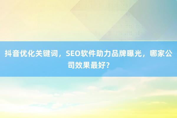 抖音优化关键词，SEO软件助力品牌曝光，哪家公司效果最好？