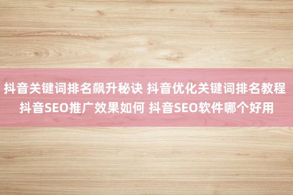 抖音关键词排名飙升秘诀 抖音优化关键词排名教程 抖音SEO推广效果如何 抖音SEO软件哪个好用