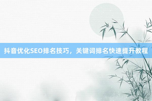 抖音优化SEO排名技巧，关键词排名快速提升教程