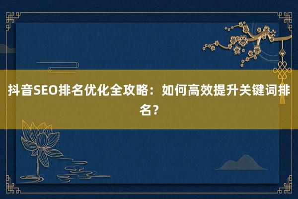 抖音SEO排名优化全攻略：如何高效提升关键词排名？