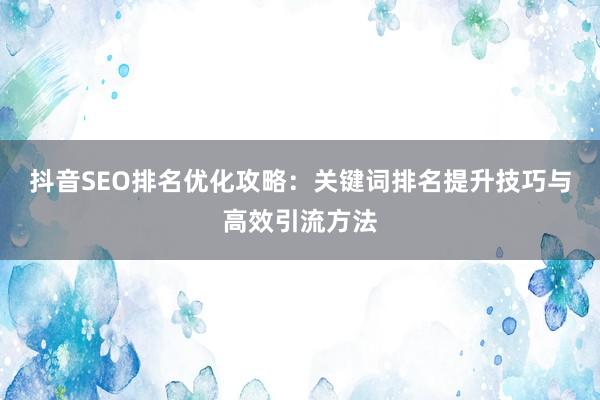 抖音SEO排名优化攻略：关键词排名提升技巧与高效引流方法