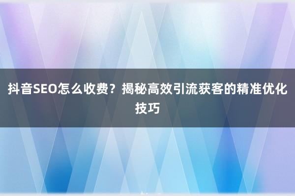 抖音SEO怎么收费？揭秘高效引流获客的精准优化技巧