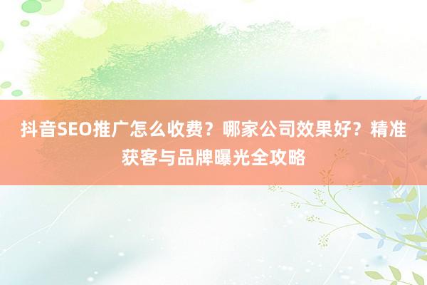 抖音SEO推广怎么收费？哪家公司效果好？精准获客与品牌曝光全攻略
