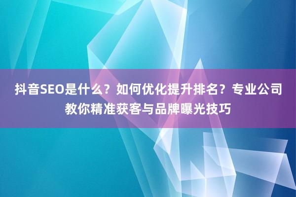 抖音SEO是什么？如何优化提升排名？专业公司教你精准获客与品牌曝光技巧