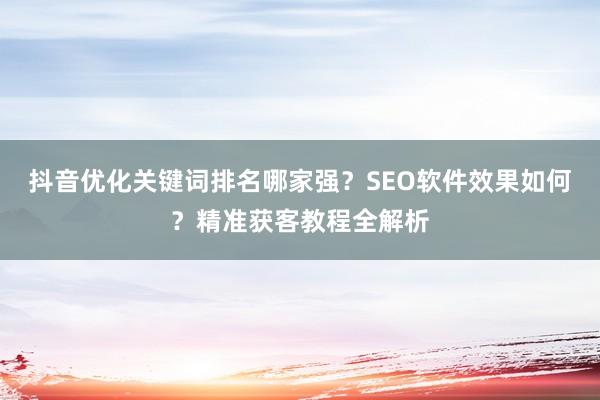 抖音优化关键词排名哪家强？SEO软件效果如何？精准获客教程全解析