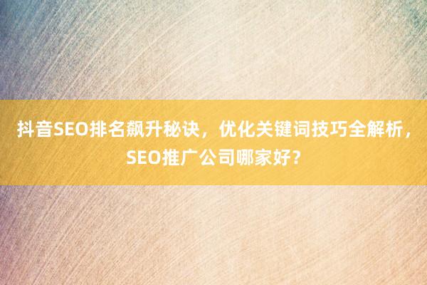 抖音SEO排名飙升秘诀，优化关键词技巧全解析，SEO推广公司哪家好？