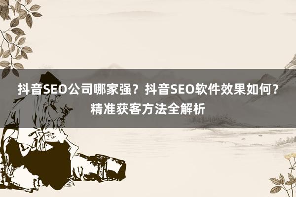 抖音SEO公司哪家强？抖音SEO软件效果如何？精准获客方法全解析