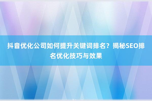 抖音优化公司如何提升关键词排名？揭秘SEO排名优化技巧与效果