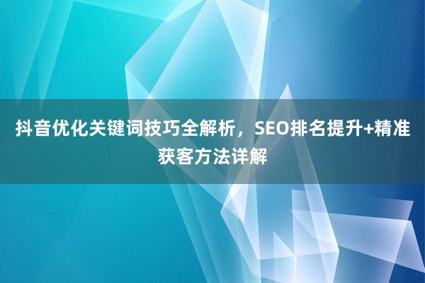 抖音优化关键词技巧全解析，SEO排名提升+精准获客方法详解