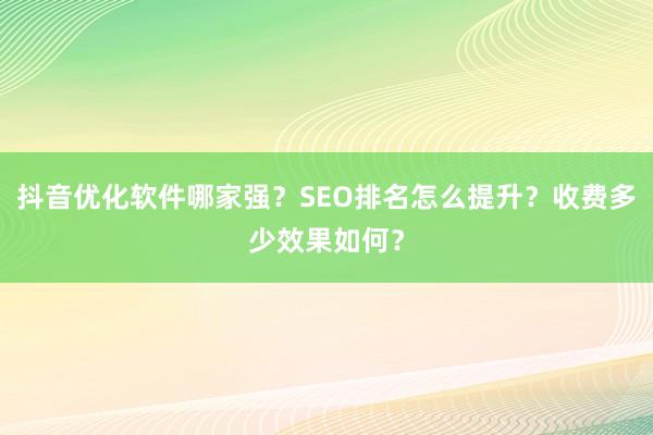 抖音优化软件哪家强？SEO排名怎么提升？收费多少效果如何？