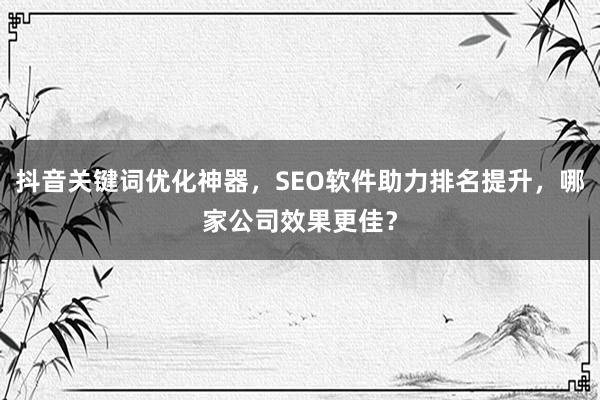 抖音关键词优化神器，SEO软件助力排名提升，哪家公司效果更佳？