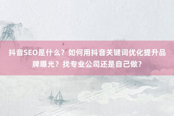 抖音SEO是什么？如何用抖音关键词优化提升品牌曝光？找专业公司还是自己做？