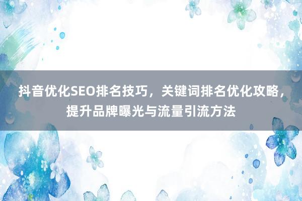 抖音优化SEO排名技巧，关键词排名优化攻略，提升品牌曝光与流量引流方法
