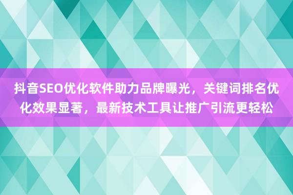 抖音SEO优化软件助力品牌曝光，关键词排名优化效果显著，最新技术工具让推广引流更轻松