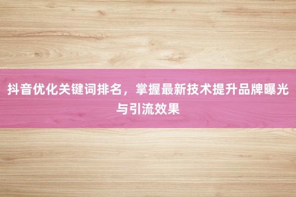抖音优化关键词排名，掌握最新技术提升品牌曝光与引流效果