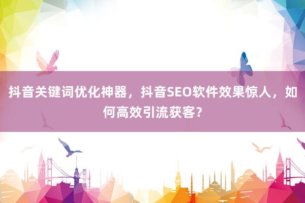 抖音关键词优化神器，抖音SEO软件效果惊人，如何高效引流获客？