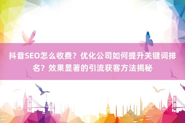 抖音SEO怎么收费？优化公司如何提升关键词排名？效果显著的引流获客方法揭秘
