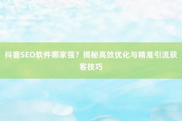 抖音SEO软件哪家强？揭秘高效优化与精准引流获客技巧