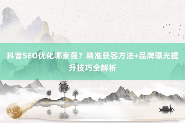 抖音SEO优化哪家强？精准获客方法+品牌曝光提升技巧全解析