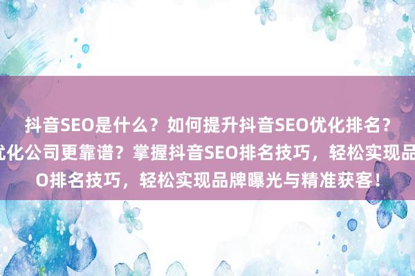 抖音SEO是什么？如何提升抖音SEO优化排名？选择哪家抖音SEO优化公司更靠谱？掌握抖音SEO排名技巧，轻松实现品牌曝光与精准获客！