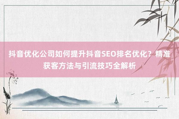 抖音优化公司如何提升抖音SEO排名优化？精准获客方法与引流技巧全解析