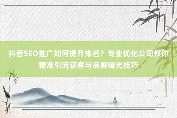 抖音SEO推广如何提升排名？专业优化公司教你精准引流获客与品牌曝光技巧