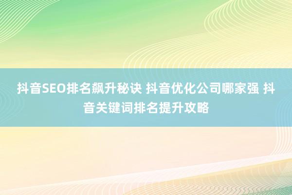 抖音SEO排名飙升秘诀 抖音优化公司哪家强 抖音关键词排名提升攻略