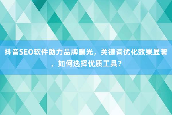 抖音SEO软件助力品牌曝光，关键词优化效果显著，如何选择优质工具？