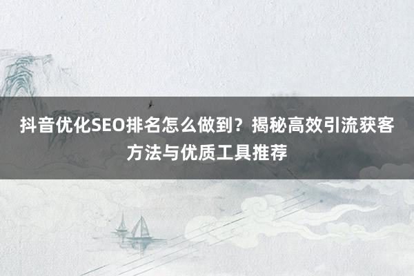抖音优化SEO排名怎么做到？揭秘高效引流获客方法与优质工具推荐