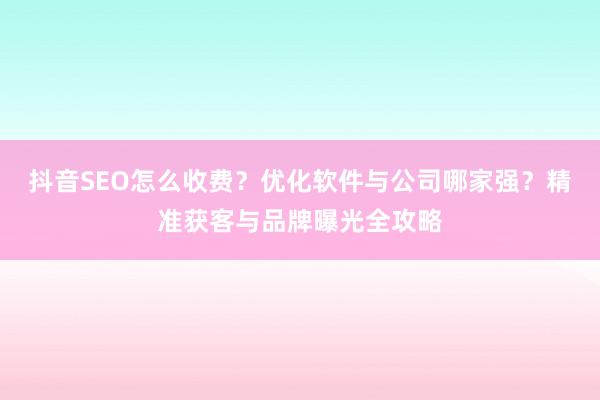 抖音SEO怎么收费？优化软件与公司哪家强？精准获客与品牌曝光全攻略