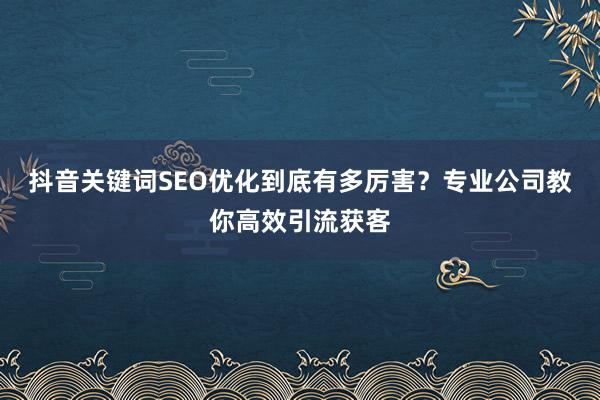 抖音关键词SEO优化到底有多厉害？专业公司教你高效引流获客