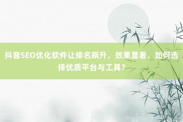 抖音SEO优化软件让排名飙升，效果显著，如何选择优质平台与工具？