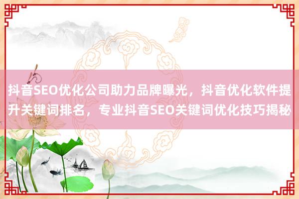 抖音SEO优化公司助力品牌曝光，抖音优化软件提升关键词排名，专业抖音SEO关键词优化技巧揭秘